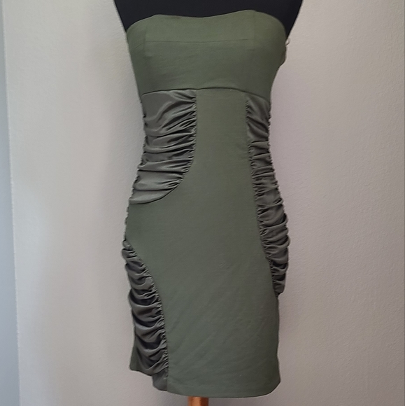 Dark Hunter Green Zipper Back Strapless Mini Going Out Dress - Picture 2 of 7